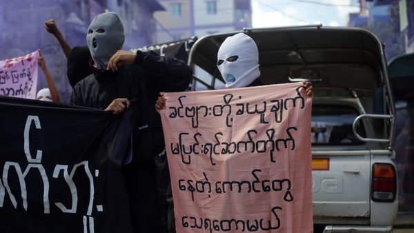 Demonstrators on the streets of Yangon, Myanmar today following the executions