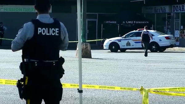 Police at the scene of the shootings in Langley near Vancouver, Canada