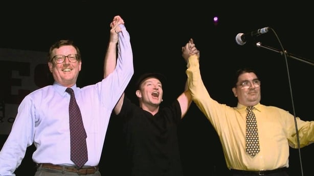 John Hume pictured with singer Bono and David Trimble