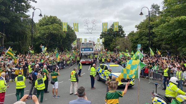 The Kerry team were driven through the thronged streets of Tralee