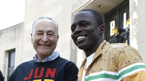 Lamor Whitehead (R) seen with US Senator Chuck Schumer at a Juneteenth event in 2021