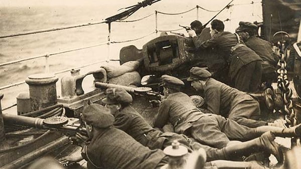 Soldiers on board one of the ships heading from Dublin to Cork