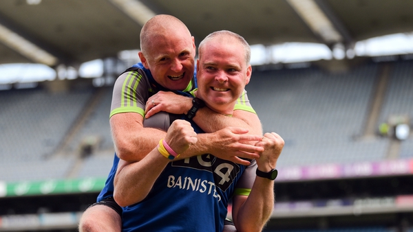 Joint Kerry managers Darragh Long (left) and Declan Quill celebrate during the semi-final
