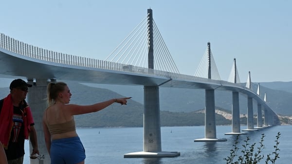 The newly built Peljesac Bridge spanning the channel between Komarna on the northern mainland and the peninsula of Peljesac