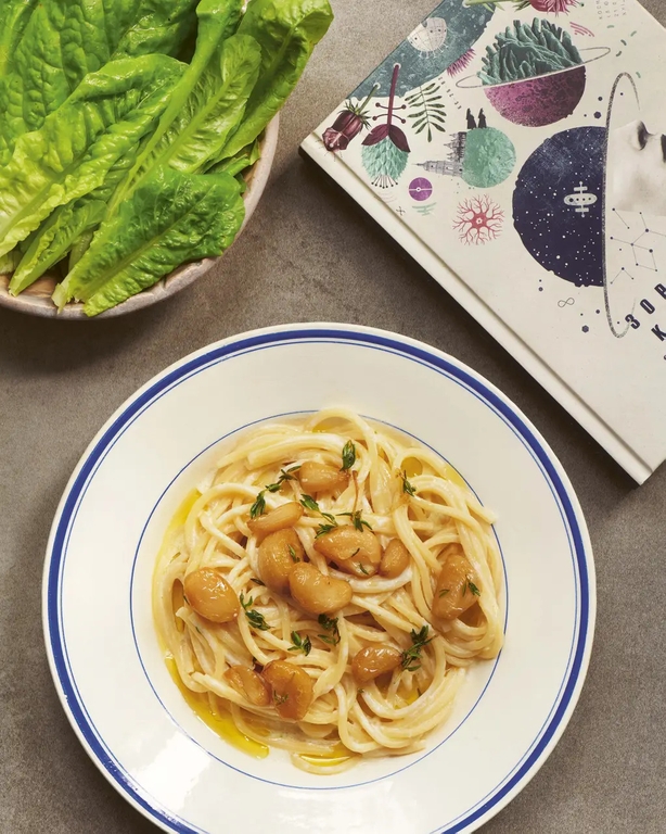 Pasta with confit garlic, goat's cheese and thyme from Home Food (Joe Woodhouse/PA)