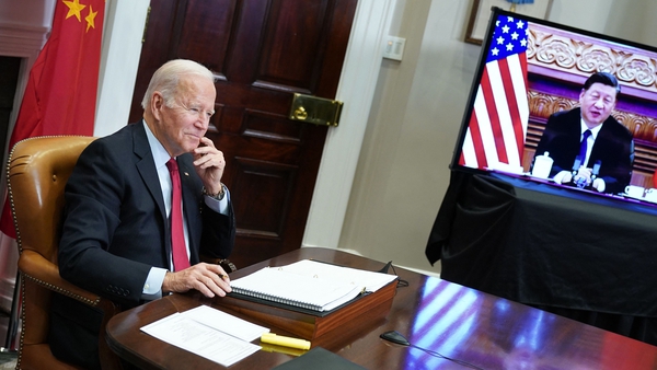 US President Joe Biden talking to China's President Xi Jinping virtually from White House last November
