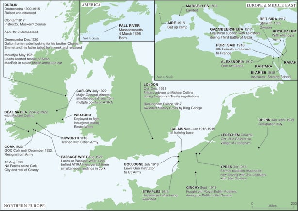 Map showing key events in Dalton's life