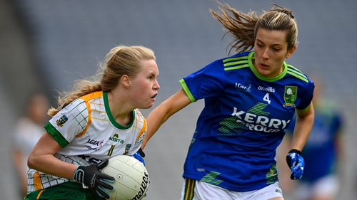 Stacey Grimes of Meath in action against Ciara Murphy in last year's Division 2 league final