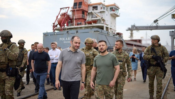 Ukrainian President Volodymyr Zelensky visits the port of Odesa in southern Ukraine