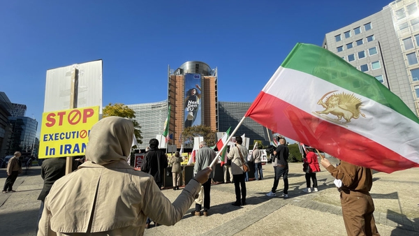 Protesters gather in Brussels, Belgium to protest against executions in Iran in October last year