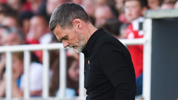 Graham Alexander cut a dejected figure on the line at the Showgrounds