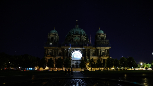 A view of the darkened Berlin Cathedral (Berliner Dom) with its facade illumination turned off in Berlin, Germany