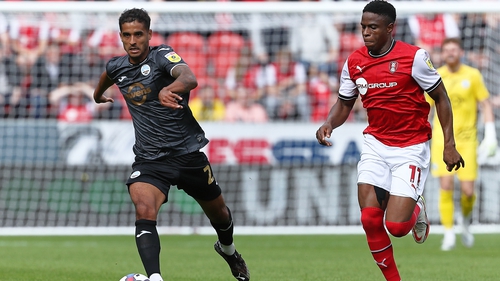 Chiedozie Ogbene chasing back in Rotherham's first game back in the Championship