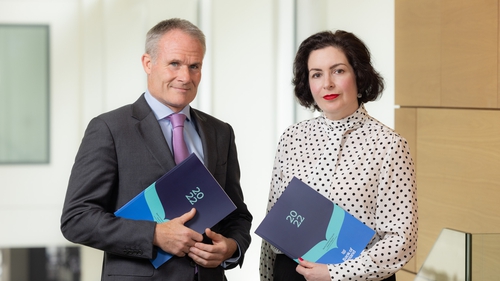 Bank of Ireland CFO, Mark Spain, and outgoing CEO, Francesca McDonagh at the publication of the bank's half year results