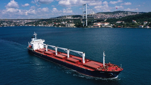 Sierra Leone-flagged dry cargo ship Razoni leaves for Lebanon after inspections are completed in Istanbul