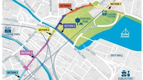 The closure of the inbound stretch of the North Strand Road from Fairview to the Five Lamps is to allow the construction of a cycle path (Pic: Dublin City Council)