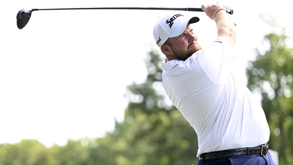 Shane Lowry of Ireland plays his shot from the 15th tee during the first round of the Wyndham Championship