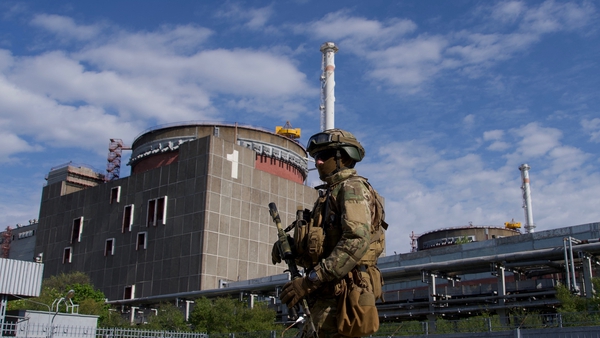 A Russian serviceman patrols the territory of the Zaporizhzhia Nuclear Power Station earlier this year