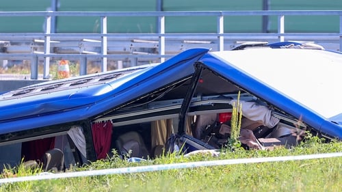 The interior of the bus wreckage after the accident today 50km from Zagreb