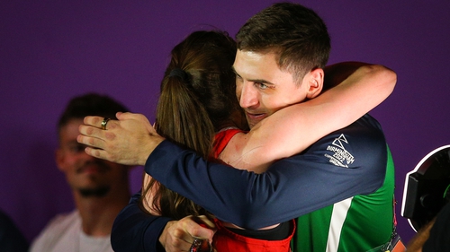 Gold medallist Michaela Walsh celebrates with her brother and fellow gold medallist Aidan Walsh