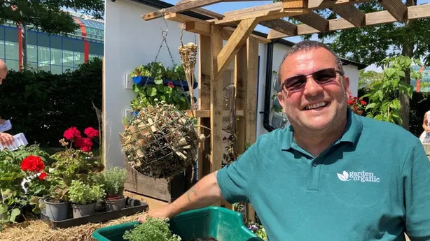 Chris Collins at Garden Organic's Small Space – Big Ideas show garden (Hannah Stephenson/PA)