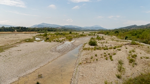 The almost empty bed of the Taro river, a tributary of the Po river, near Fornovo. Northern Italy is battling its worst drought in 70 years