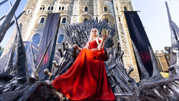 Cosplayer and super fan Sophia sits on the Iron Throne outside the Tower of London to mark the launch of the Game of Thrones prequel, House of the Dragon. PA