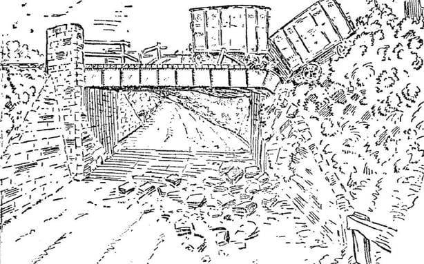 Illustration of destruction to the railway line Photo: Irish Independent, 10 August 1922