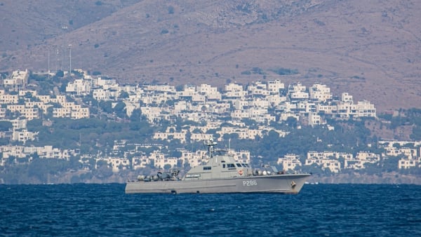 A Hellenic Navy ship patrols the Aegean Sea between Greece and Turkey (file image)