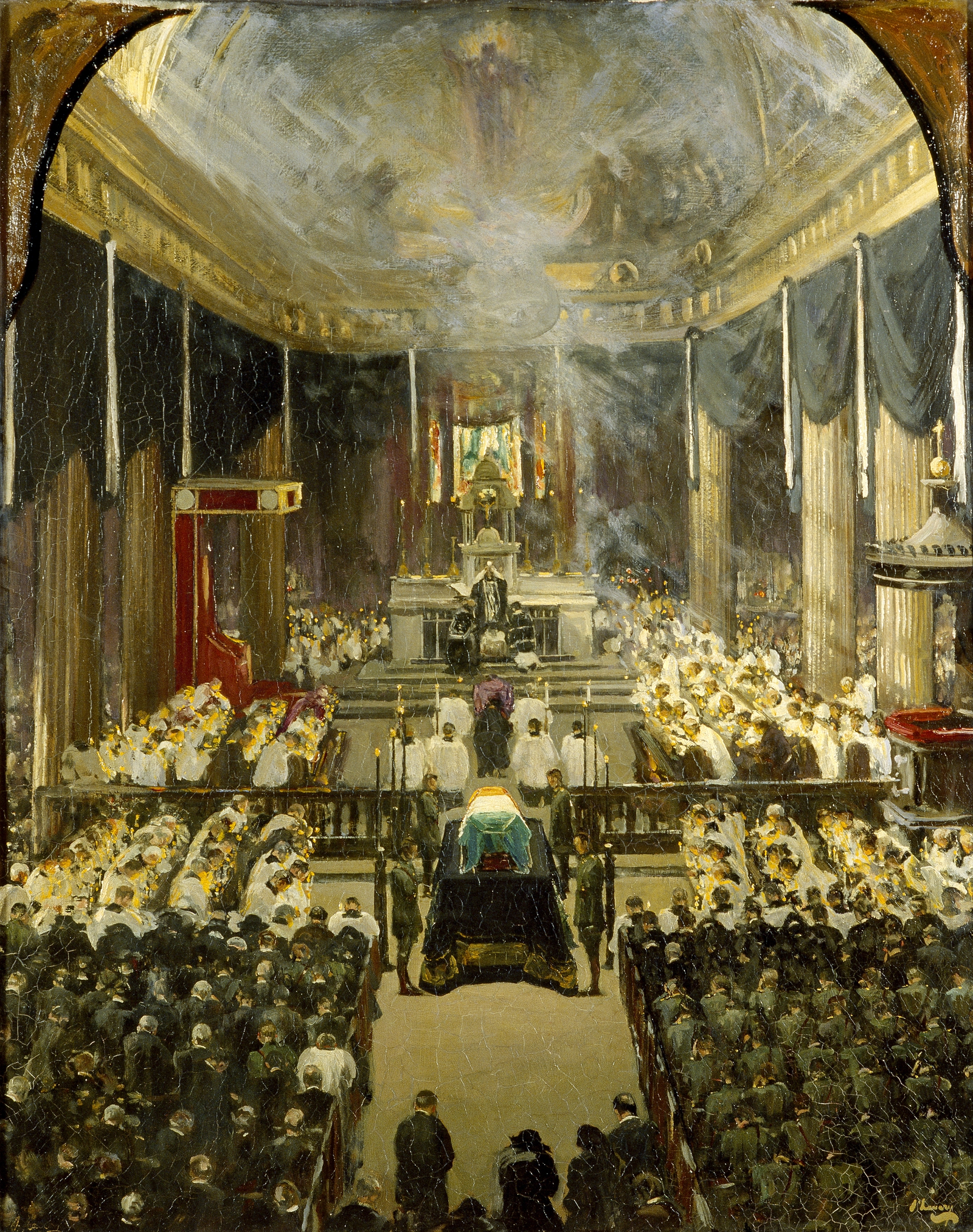 Image - Lavery's depiction of the state funeral 'Pro-Cathedral Dublin 1922' (Pic: Collection and image © Hugh Lane Gallery)