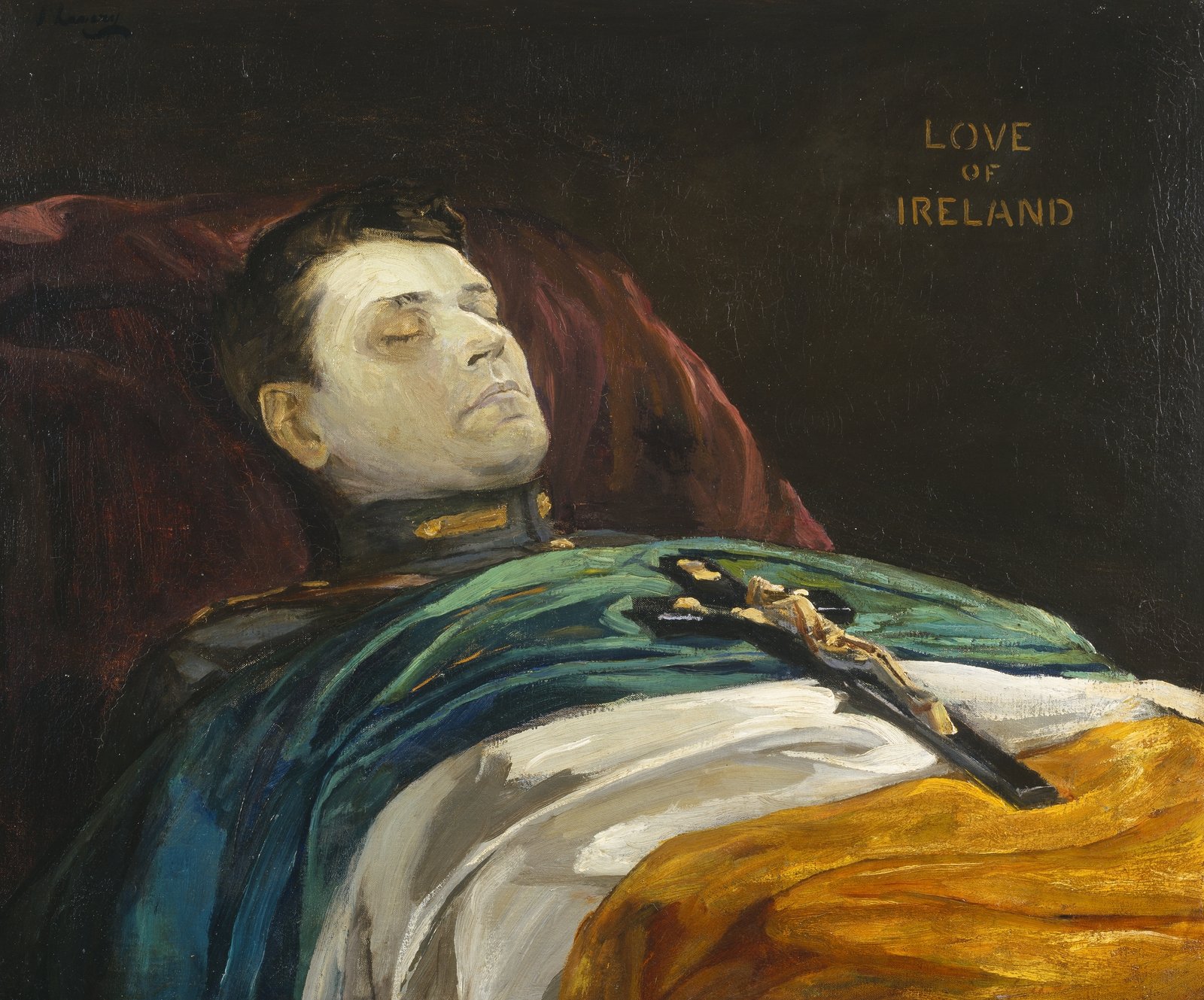 Image - Sir John Lavery's painting of Michael Collins lying in state, 'Love of Ireland' (Pic: Collection and image © Hugh Lane Gallery)