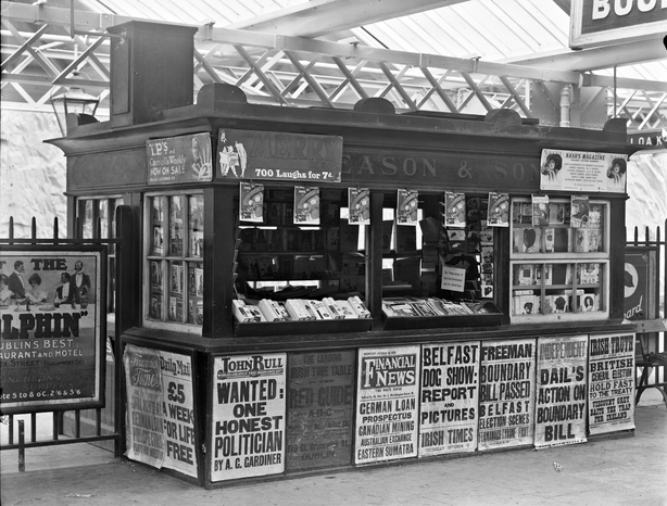 An Eason's railway stall in the early 1920s.