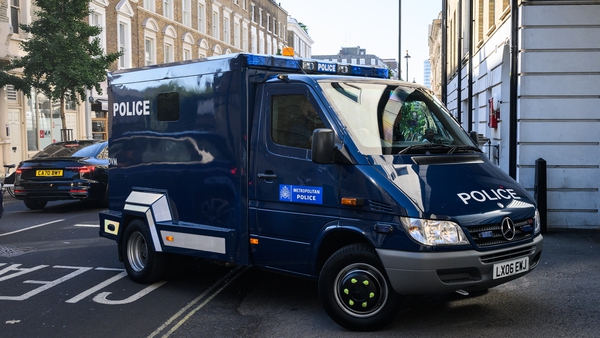 An armoured police van arrives at Westminster Magistrates Court