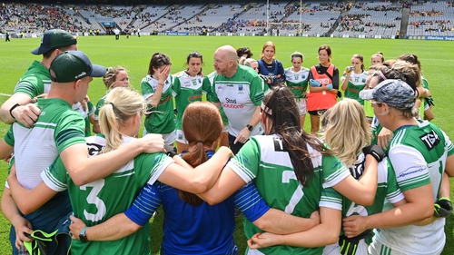 James Daly speaks to his Fermanagh team after their All-Ireland junior final draw