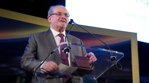 Salman Rushdie pictured at a speaking engagement in New York City in March, 2020