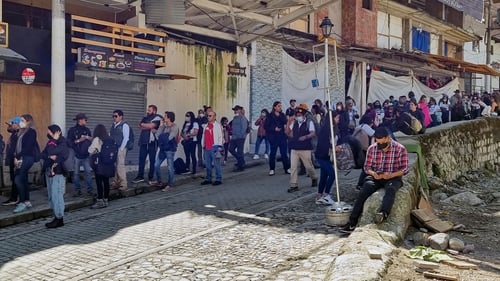 People queue for tickets in Aguas Calientes