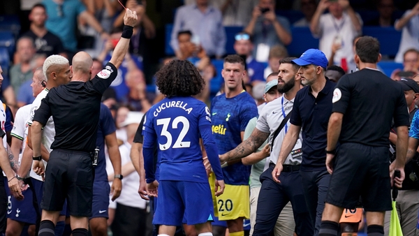 Chelsea manager Thomas Tuchel is sent off by referee Anthony Taylor