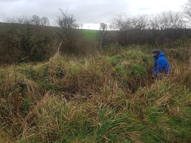 E.The Upper Lane. The primary Anti-Treaty IRA position, this retains its 1922 character. The ditches provide ideal cover, as demonstrated here by co-author Niall Murray.