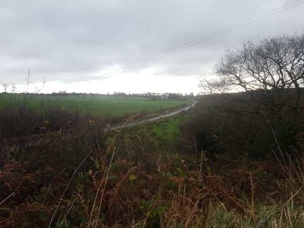 A country road under a gloomy sky