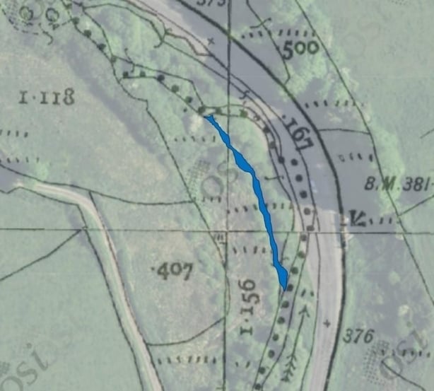 Map showing how the road has changed