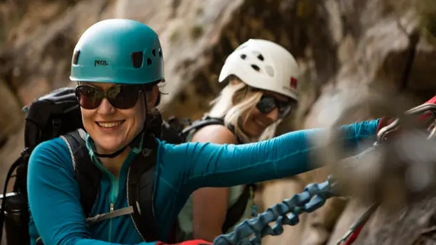 Sarah on Gorge Alpine Via Ferrata in Saas Fee (Barbara McCarthy/PA)