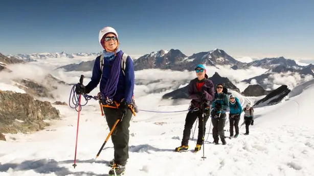 Mountain guide Elsie leads the group to the Allalinhorn summit (Barbara McCarthy/PA)
