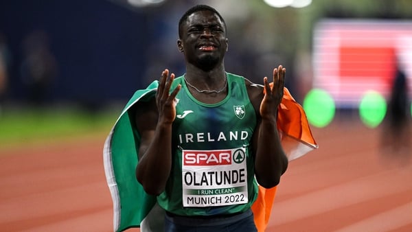 Israel Olatunde celebrates after setting a new Irish 100m record