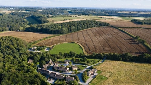The Emmerdale village covers more than 11 acres of land in the Yorkshire Dales, with all its buildings classed as temporary structures and most built using timber structures covered in limestone cladding, Photo: Rotor Aerial Photography/ITV Studios