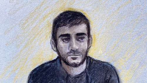A court sketch of Jaswant Singh Chail appearing via video link at Westminster Magistrates' Court