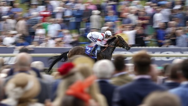 Daniel Muscutt riding Deauville Legend to victory in the Great Voltigeur Stakes