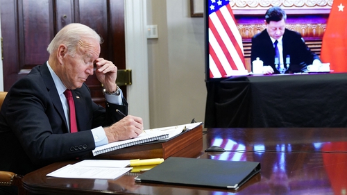 US President Joe Biden meets with China's President Xi Jinping in a virtual summit last November
