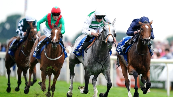 Alpinista ridden by jockey Luke Morris (centre) held on to take the day two feature