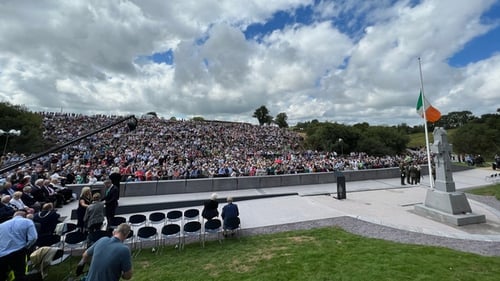 Crowds attend the event to mark 100 years since the death of Michael Collins at Béal na Bláth in Co Cork today