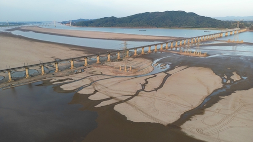 The lakebed of China's largest freshwater lake, Poyang, is exposed due to high temperatures and drought
